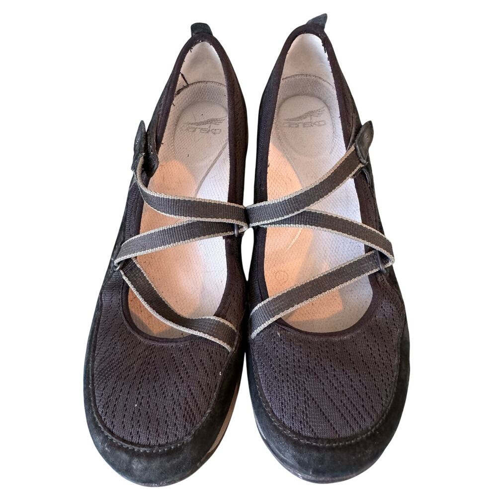 Dansko Odina Mary Jane Shoes Womens 39 US 8.5 Black Fabric Criss Cross Strap